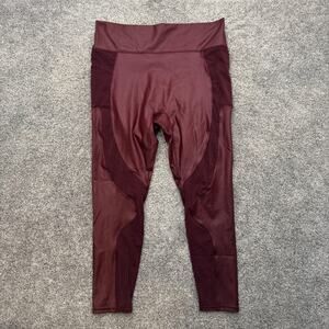 Fabletics Leggings Womens 2X Red High Rise Textured Yoga Gym Athletic Stretch